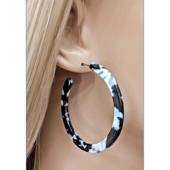 PRICE DROP! Black and White Hoop Earrings! - Picture 2 of 2